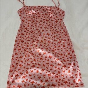 Pink and Orange Butterfly Print Slip Dress